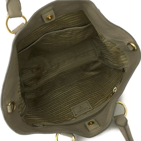 147304E V Prada Shoulder Bag Logo Plate Beige Leather 2way - Picture 8 of 11